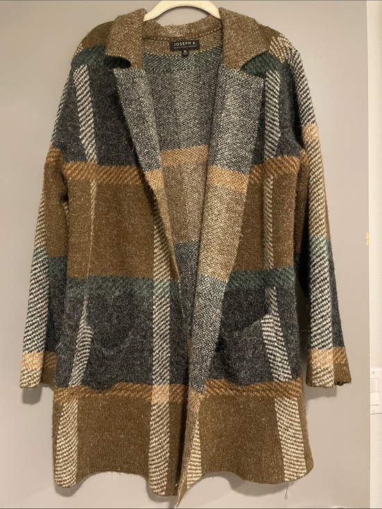 Joseph A Sweaters - Joseph A Plaid Open Front Coatigan in Brown, Black & Cream